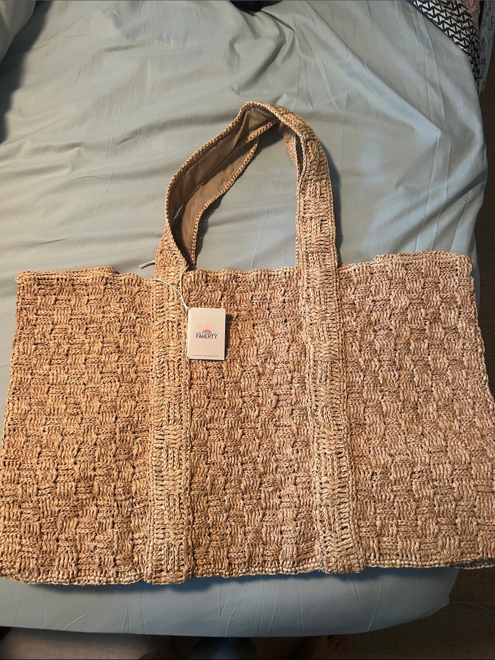 Faherty Straw Market Natural Woven Tote with  Tags Raffia